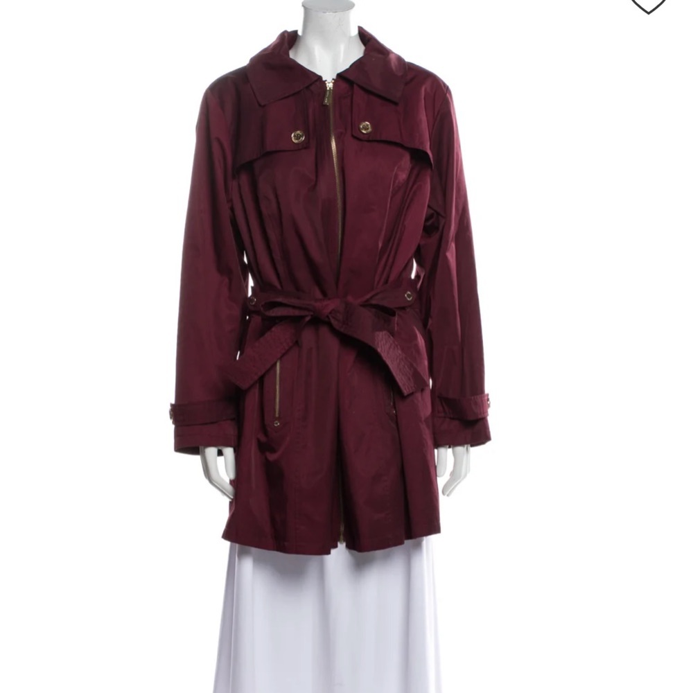 A cranberry red michael kors trench coat, size M. Like new, worn twice